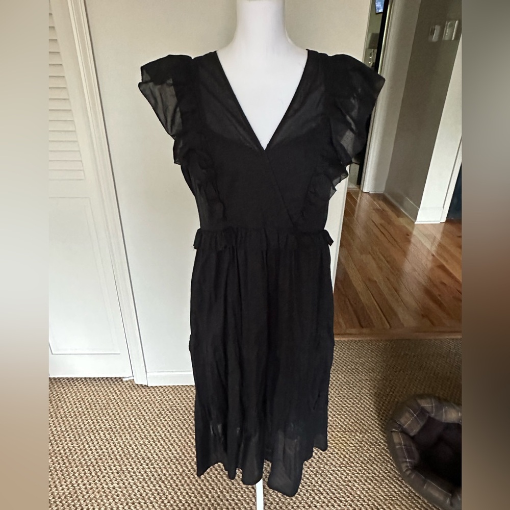 Classic Black Dress with Ruffle Sleeves and Peplum